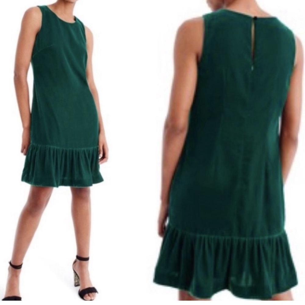 J Crew Green Velvet Velour Ruffle Hem Sleeveless
Holiday Cocktail Dress